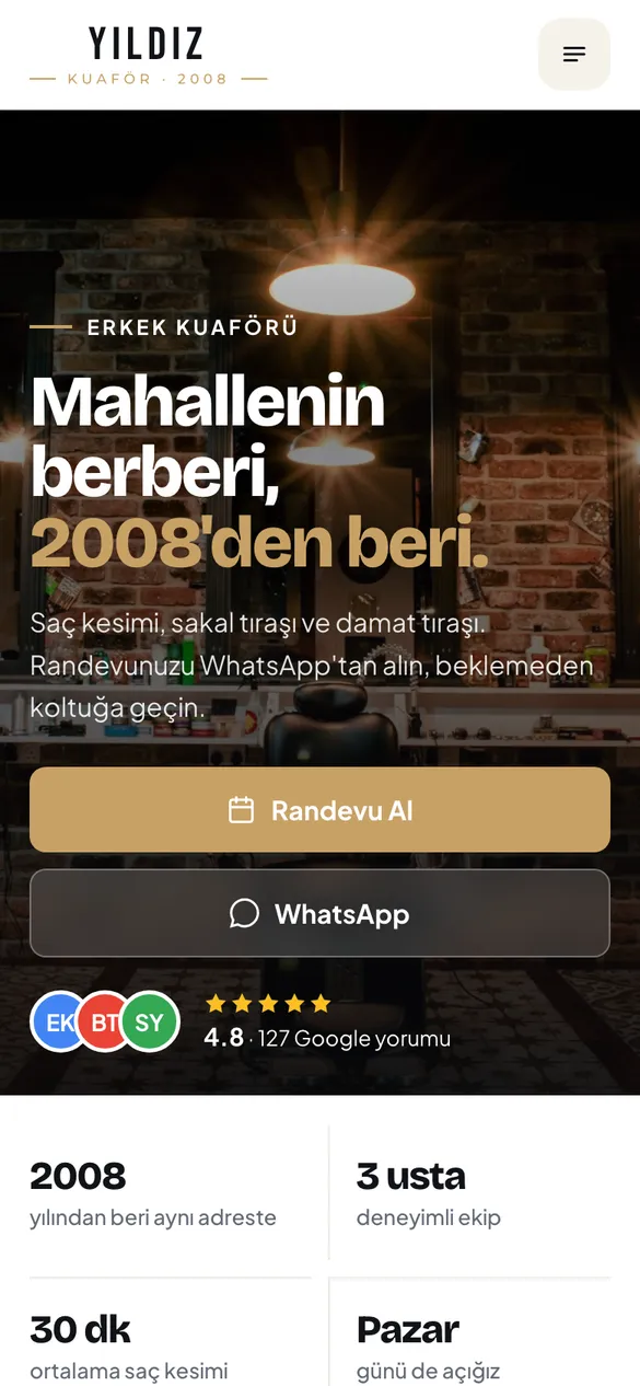 Berber için hazırlanmış örnek sitenin telefon görünümü